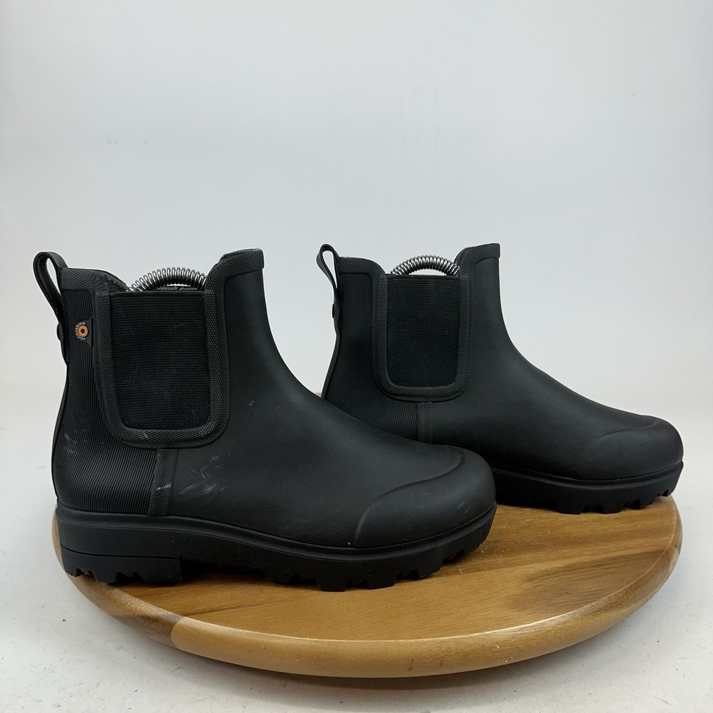 New NWOB Womens Bogs Holly Black Waterproof Rubber Ankle Chelsea Boots Size 7 M